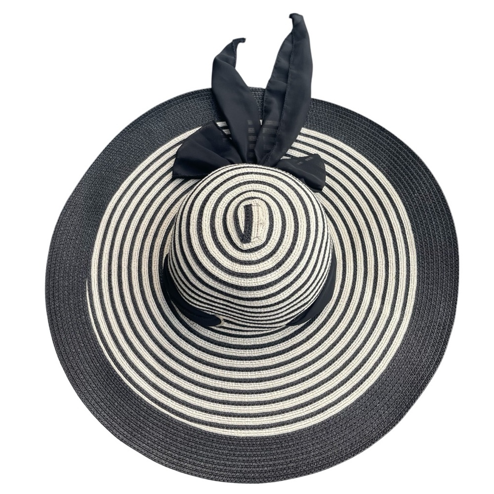 David & Young Black/Cream Adjustable Tie Wide Brim Sun Hat - Picture 6 of 8